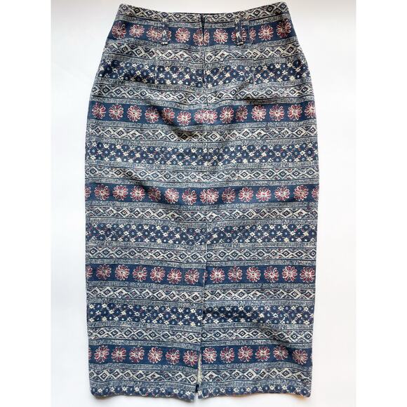 Vintage Vivaldi Jeanswear Blue Patterned Cotton Pencil Skirt Size 8 - Picture 6 of 9